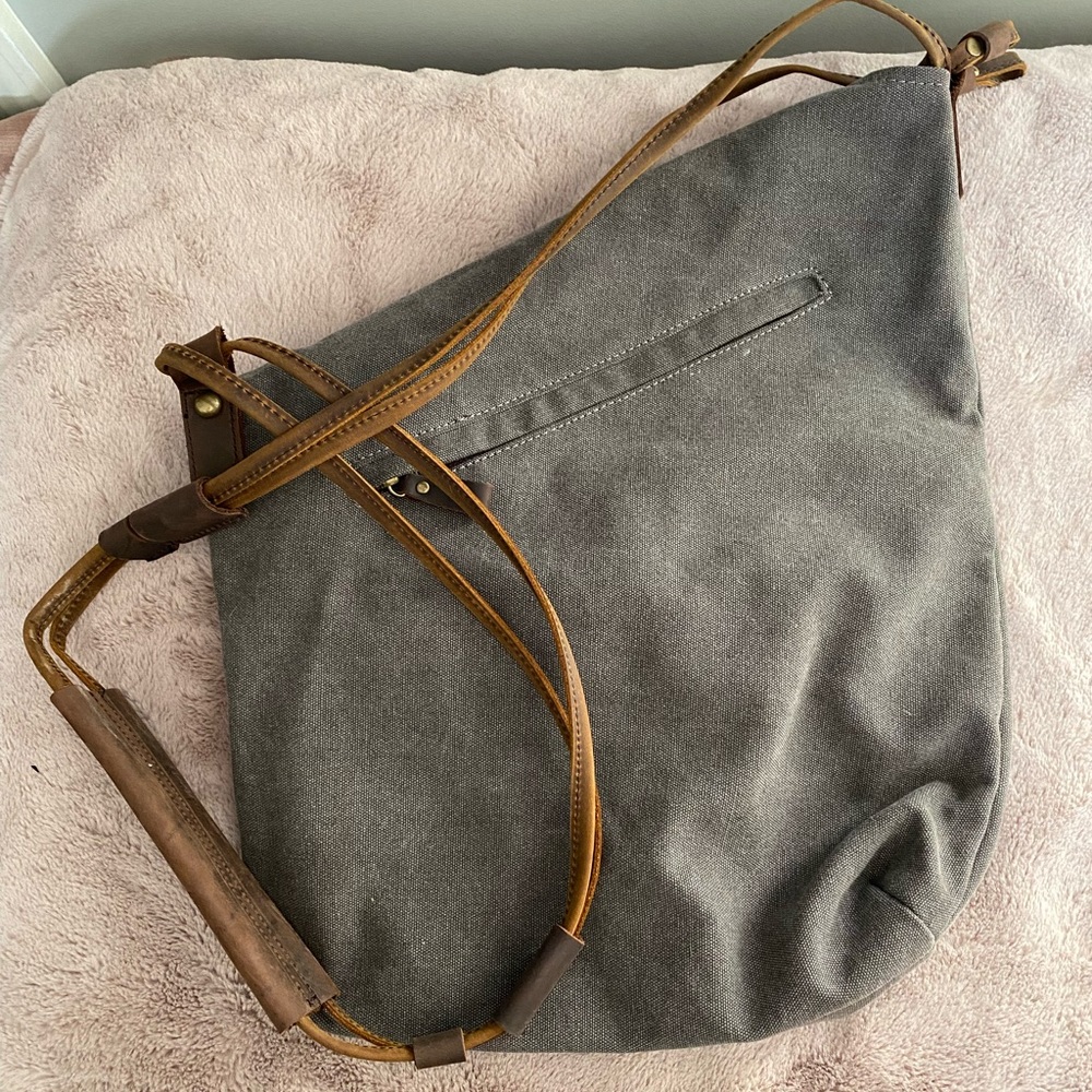 Charcoal Canvas Crossbody Fold Over Bag